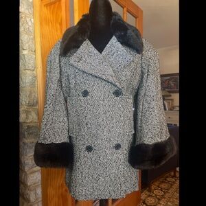 NWT Vintage ABS Allen Schartz Tweed & Fur Coat/Jacket Size M